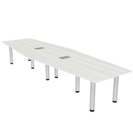 SKUTCHI DESIGNS 12 Person Hexagon Shaped Table with Silver Post Legs, Power And Data, 12x4 Table, White Cypress H-HEXIR46143PT-WC-EL